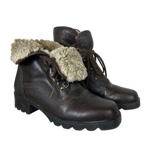 Barbo Canada Leather Shearling Lined Combat Ankle Boot Womens Brown 8308  Size 8